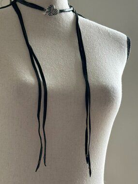RARE CHAN-LUU hammered heart real leather wrap lariat necklace